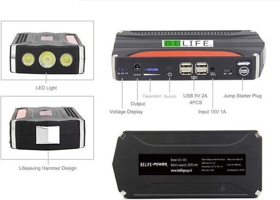 BELIFE&reg; Multifunctionele Jump starter