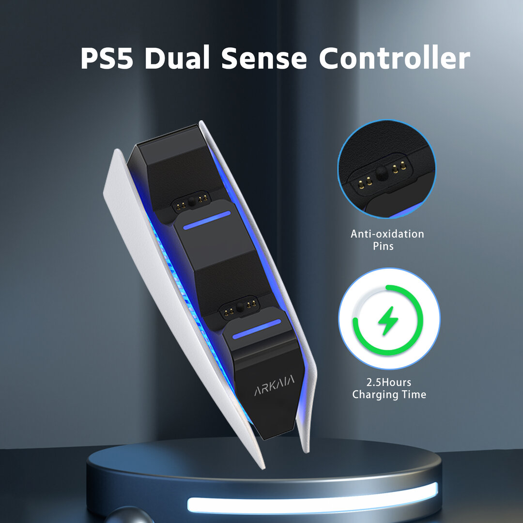 ARKAIA&reg; Oplaadstation geschikt voor Playstation 5 | Geschikt voor Sony PS5 Controller | Dual charge | LED Indicatie | Charging station - Wit