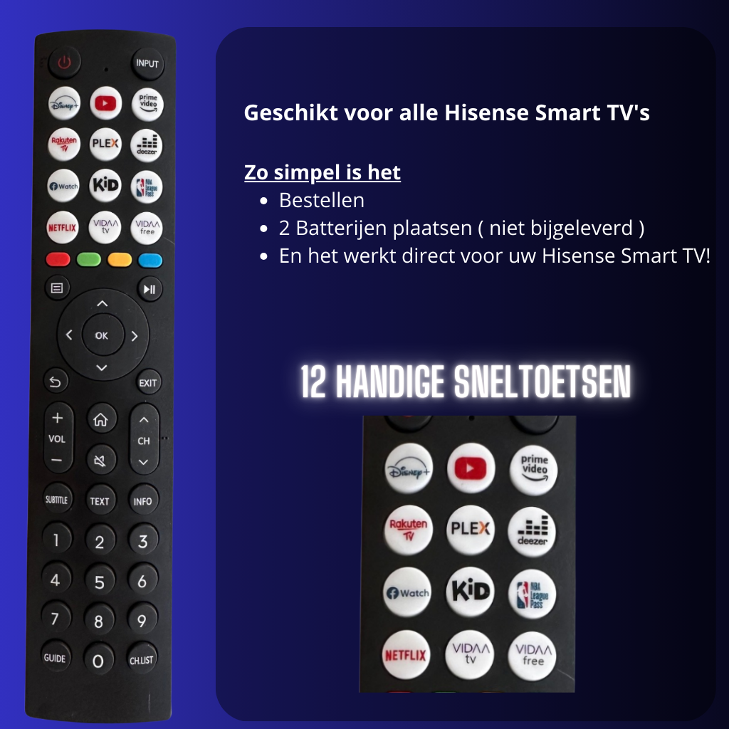 Universele afstandsbediening voor Hisense Smart TV - Vidaa
