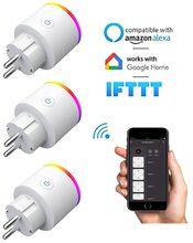 Smart plug - Set van 3 - Slimme stekker 16A - Google Home (Google Assistant) - met stroommeter