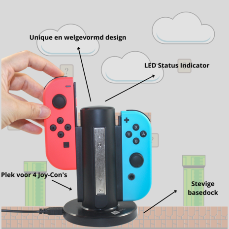 BELIFE Quad Charger 4 JoyCon Nintendo oplaadstation - Lader - Oplader