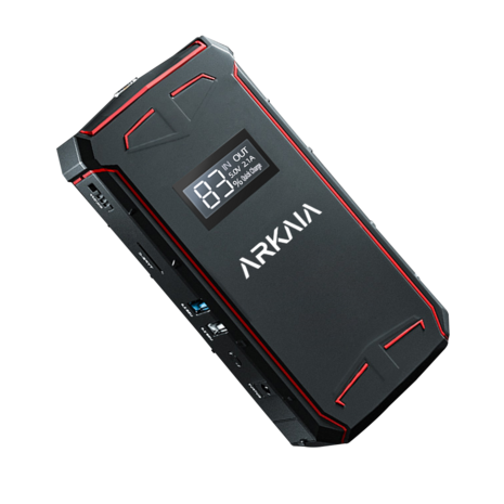 ARKAIA® 3-in-1 Jump Starter met Powerbank - Jumpstarter - Starthulp met 12V Accu Lader voor Auto, Motor, Scooter, Boot - USB 5V/2.4A Poort - Draagtas - Rood/Zwart - 8000mAh